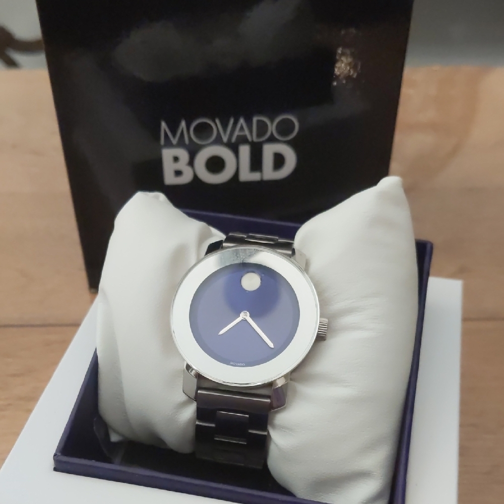 Movado Bold Watch with Blue Dial and Silver Band